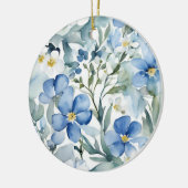 Blauw Wit Bloemen Waterverf Chic Keramisch Ornament (Links)