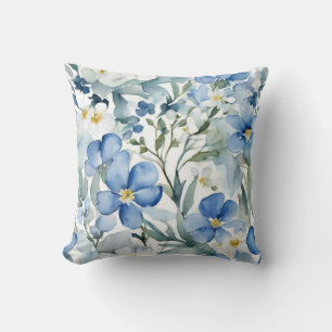Blauw Wit Bloemen Waterverf Chic Kussen