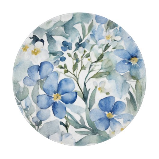 Blauw Wit Bloemen Waterverf Chic Snijplank (Voorkant)