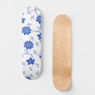 Blauw & Wit Bloemend Skate Deck, Kintsugi geïnspir Skateboard