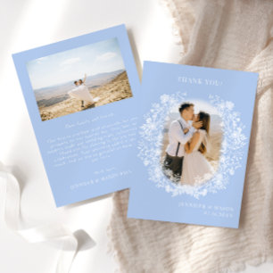 Blauw wit bloemenkrans boho Wedding Foto Bedankkaart