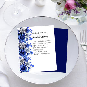 Blauw wit bloemenscript budget bruiloft programma