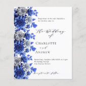 Blauw wit bloemenscript budget bruiloft uitnodigin flyer (Voorkant)