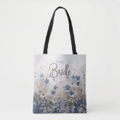 blauw/wit bloementuin bruid draagtas (Voorkant)