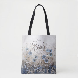  blauw/wit bloementuin bruid draagtas