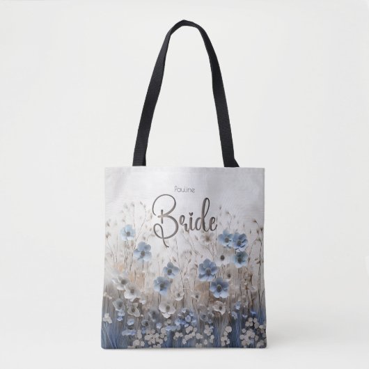  blauw/wit bloementuin bruid draagtas (Voorkant)