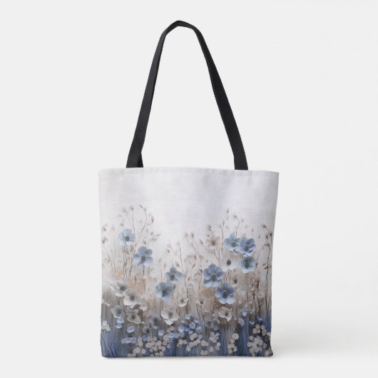  blauw/wit bloementuin bruid draagtas (Achterkant)