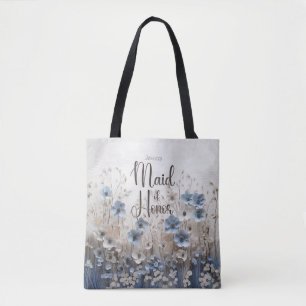 blauw/wit bloementuin Maid of Honor Draagtas