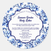 Blauw & Wit Bloemenzeep Cosmetica Label (Voorkant)