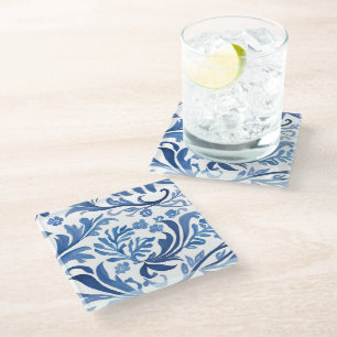 Blauw & Wit Bloemmotief Chinoiserie Patroon Glazen Onderzetter