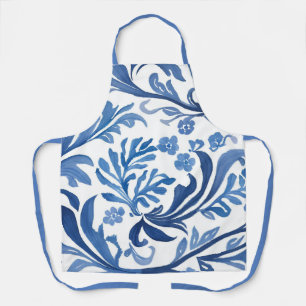 Blauw & Wit Bloemmotief   Chinoiserie Patroon Schort