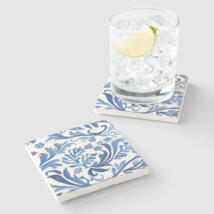 Blauw & Wit Bloemmotief Chinoiserie Patroon Stenen Onderzetter