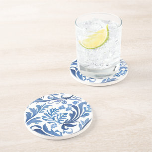 Blauw & Wit Bloemmotief   Chinoiserie Patroon Zandsteen Onderzetter