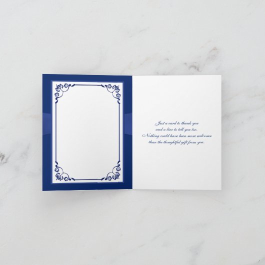 Blauw, wit bloemmotief, harten bruiloft dank u kaa bedankkaart (Binnen)