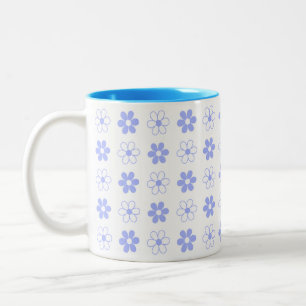 Blauw & Wit Bloemmotief op Witte Tweekleurige Koff Koffiemok