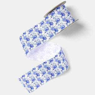 Blauw-wit bloemmotief uit het verleden lint
