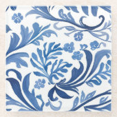 Blauw & Wit Bloemontwerp | Chinoiserie Pattern Glazen Onderzetter (Voorkant)
