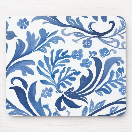 Blauw & Wit Bloemontwerp | Chinoiserie Pattern Muismat (Voorkant)