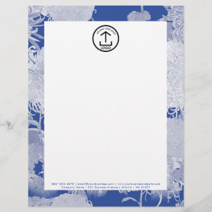 Blauw Wit Bloempatroon Letterhead Logo Briefhoofd