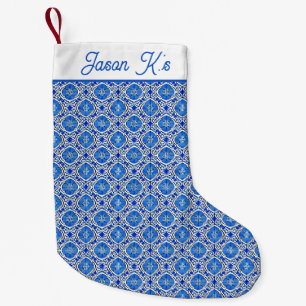 Blauw wit bloempatroon Middellandse-stijl Kleine Kerstsok