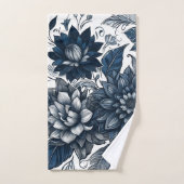 Blauw & Wit Boheems Bloemen Print Bad Handdoek (Handdoek)