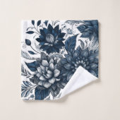 Blauw & Wit Boheems Bloemen Print Bad Handdoek (Wasdoekje)