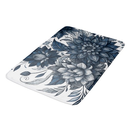Blauw & Wit Boheems Bloemen Print Badmat (Gekanteld)