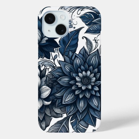 Blauw & Wit Boheems Bloemendessin Case-Mate iPhone Case (Achterkant)