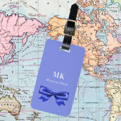 Blauw wit boog monogram initialen elegant bagagelabel