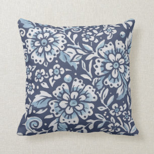 blauw Wit bos Damask Floral Woodland Kussen