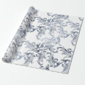 Blauw & Wit Brocade  Cadeaupapier (Uitgerold)
