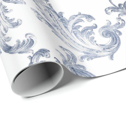 Blauw & Wit Brocade  Cadeaupapier (Rol Hoek)