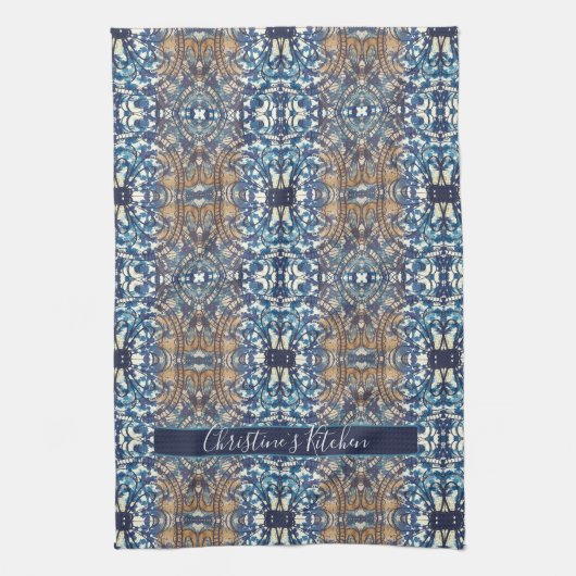 Blauw-wit-bruine loft industriële stijl theedoek (Verticaal)