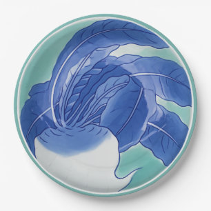 Blauw Wit Celadon Chinoiserie Turnip Faux China Papieren Bordje