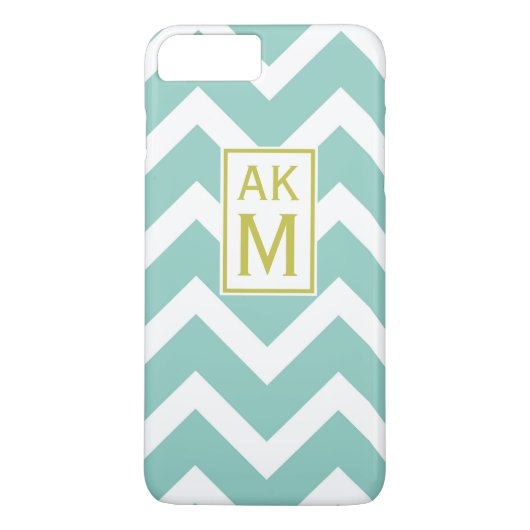 Blauw & Wit Chevron Monogram iPhone 7 Plus Hoesje (Achterkant)