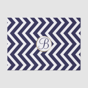 Blauw Wit Chevron Print Monogram Letter Initiaal Tissuepapier