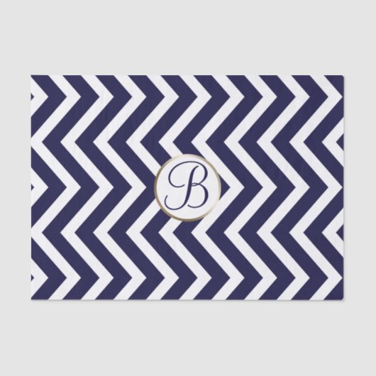 Blauw Wit Chevron Print Monogram Letter Initiaal Tissuepapier (Voorkant)