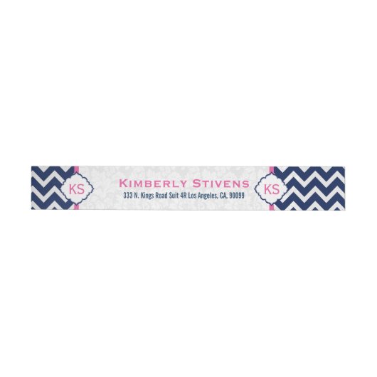 Blauw & Wit Chevron Zigzag Patroon 2 Omwikkelbaar Adreslabel (Individueel)