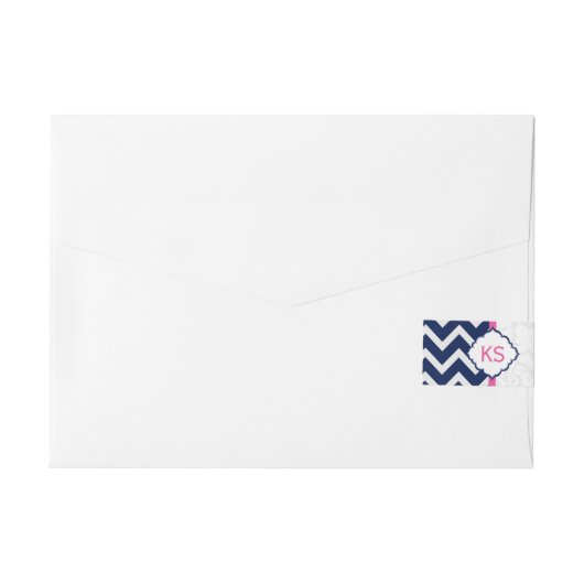 Blauw & Wit Chevron Zigzag Patroon 2 Omwikkelbaar Adreslabel (Achterkant)