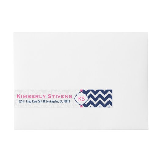 Blauw & Wit Chevron Zigzag Patroon 2 Omwikkelbaar Adreslabel (Voorkant)