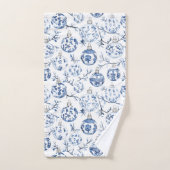 Blauw Wit Chic Bloemen Kerst Ornamenten Bad Handdoek (Handdoek)