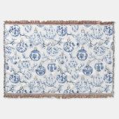 Blauw Wit Chic Bloemen Kerst Ornamenten Deken (Voorkant)