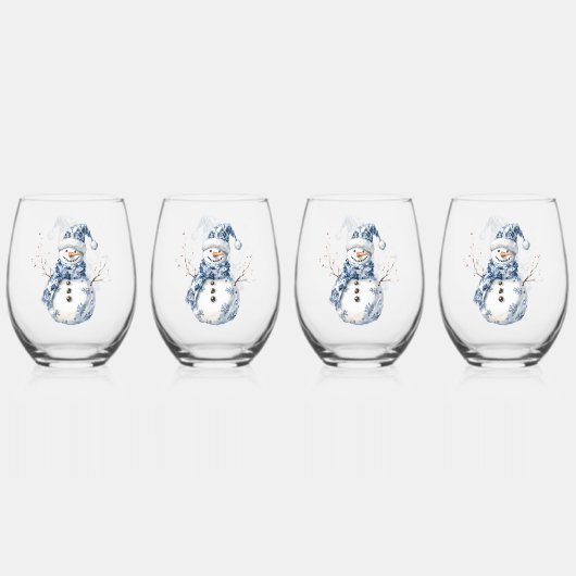 Blauw Wit Chic Bloemen Kerst Ornamenten Wijnglas Zonder Voet (Achterkant)