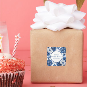 blauw-wit Chinoiserie antiek Patroon bruid Vierkante Sticker