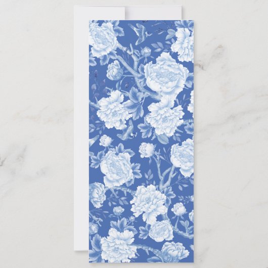 Blauw Wit Chinoiserie Bloemen Porselein Menu Kaart (Achterkant)