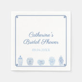 Blauw Wit Chinoiserie Chic Bruids Trouwdouche Servet (Voorkant)