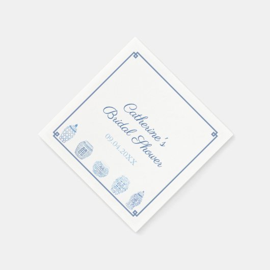 Blauw Wit Chinoiserie Chic Bruids Trouwdouche Servet (Hoek)