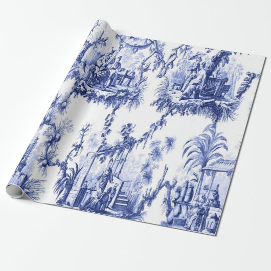 Blauw-wit Chinoiserie Decoupage Cadeaupapier (Uitgerold)