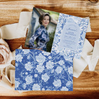 Blauw Wit Chinoiserie Floral 50e verjaardag Foto