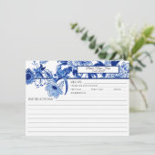 Blauw-wit Chinoiserie Foliage Bird Bridal Recipe Kaart (Staand voorkant)